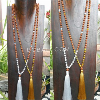 3color tassels necklace pendant rudraksha with agate bead stone bali